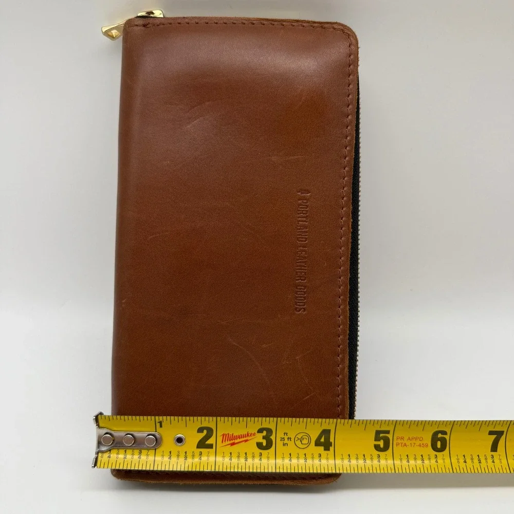Portland Leather Goods Zip Around Wallet Cognac Brown Leather Minimalist